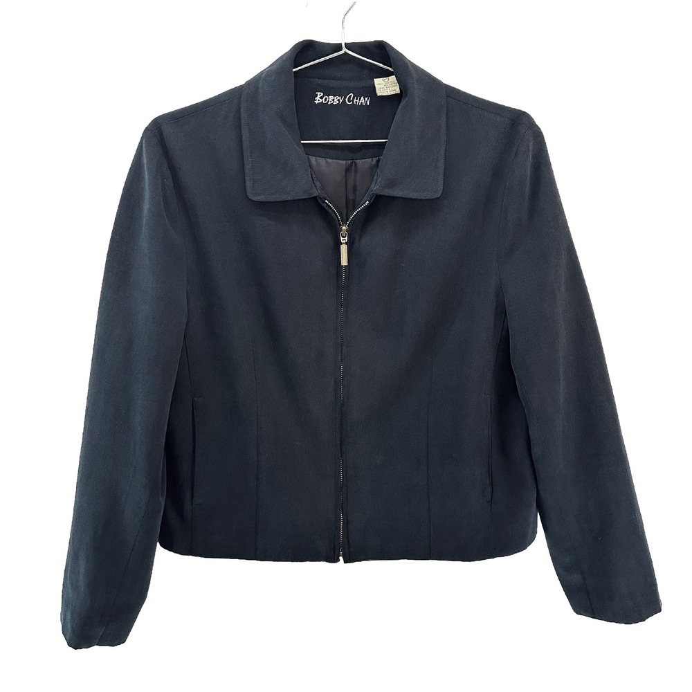 BOBBY CHAN Chic Silk Blend‎ Crop Jacket • Medium • black • minimalist